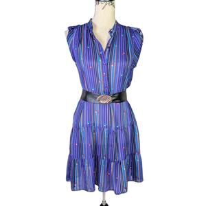 Retro Boho Striped Floral Tiered Mini Dress Purple Cottagecore Festival